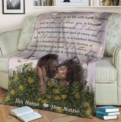 African American Every Love Story Is Beautiful Afro Couple Personalized - Flannel Blanket - Owls Matrix LTD