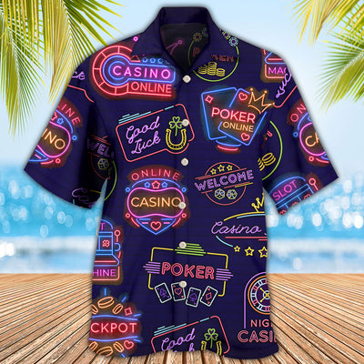 Poker Neon Casino Art - Hawaiian Shirt - Owls Matrix LTD