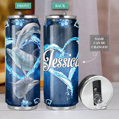 M Dolphin Heart Water Personalized - Soda Can Tumbler - Owls Matrix LTD