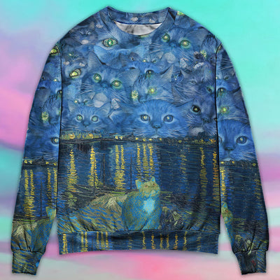 Cat Starry Night Art - Sweater - Ugly Christmas Sweaters - Owls Matrix LTD
