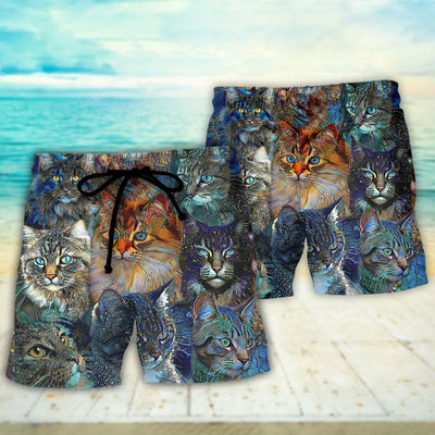 Cat Glass Art Colorful Cat Lover - Beach Short - Owls Matrix LTD
