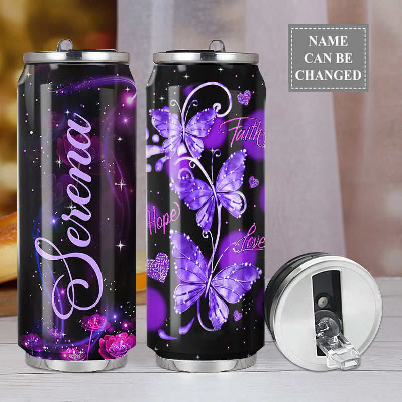 M Butterfly Faith Hope Love Purple Butterfly Personalized - Soda Can Tumbler - Owls Matrix LTD