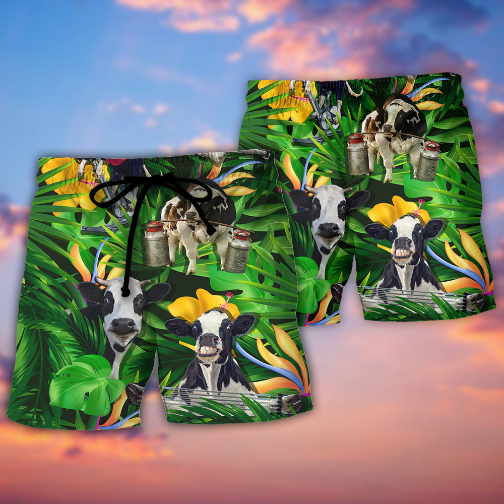 Cow Dancing And Play Funny Tropical Style - Beach Short - Owls Matrix LTD