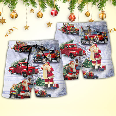 Christmas Santa Claus Funny Red Truck Gift For Xmas Painting Style - Beach Short - Owls Matrix LTD