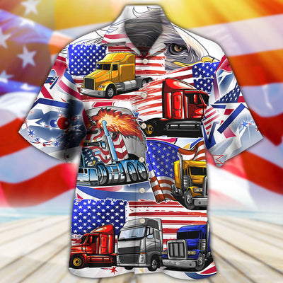 Truck USA Flag Independence Day - Hawaiian Shirt - Owls Matrix LTD