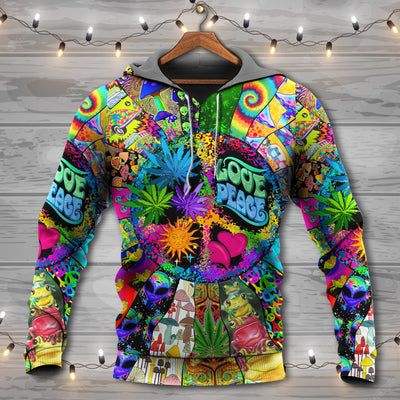 Hippie Alien Frogs Love Peace - Hoodie - Owls Matrix LTD