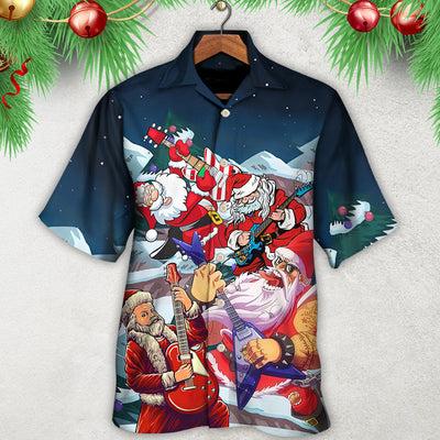 Christmas Santa With Electric Guitar - Hawaiian Shirt - Owls Matrix LTD