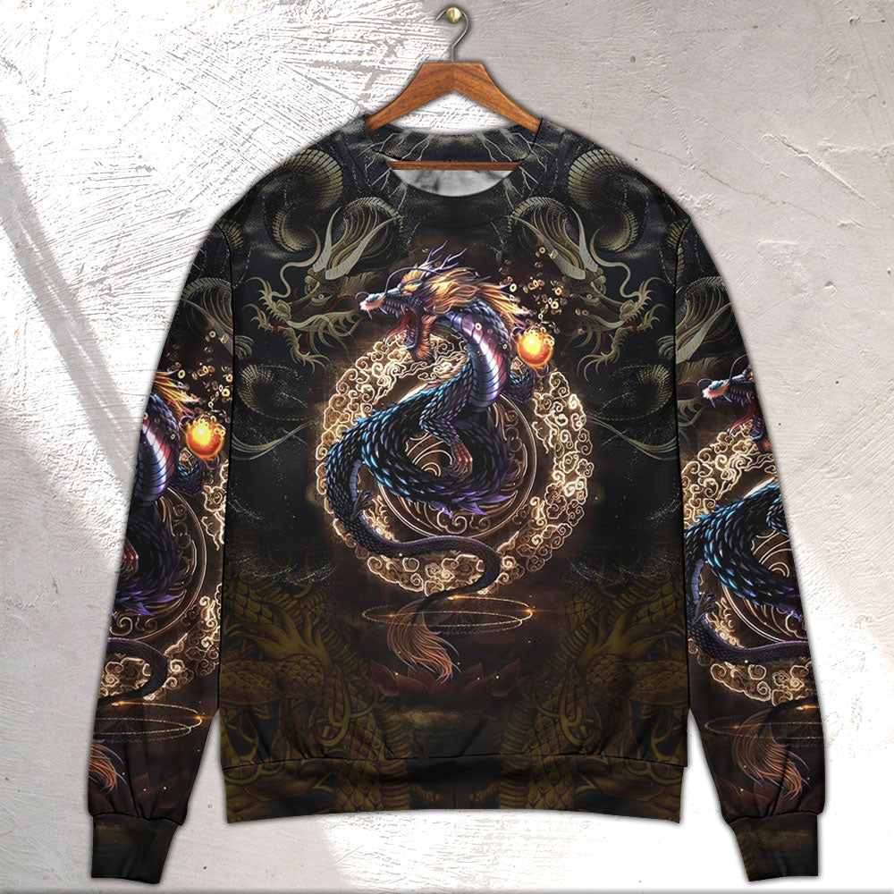Dragon Golden Japanese Dragon - Sweater - Ugly Christmas Sweaters - Owls Matrix LTD