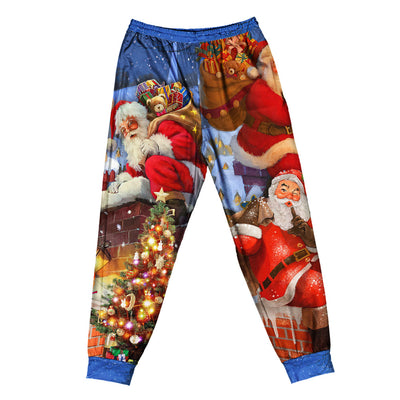 Pants / S Christmas Up On Rooftop Santa Claus Art Style - Pajamas Short Sleeve - Owls Matrix LTD