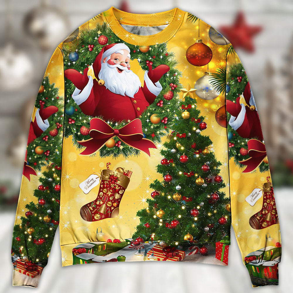 Christmas Tree Yellow Santa Claus - Sweater - Ugly Christmas Sweaters - Owls Matrix LTD