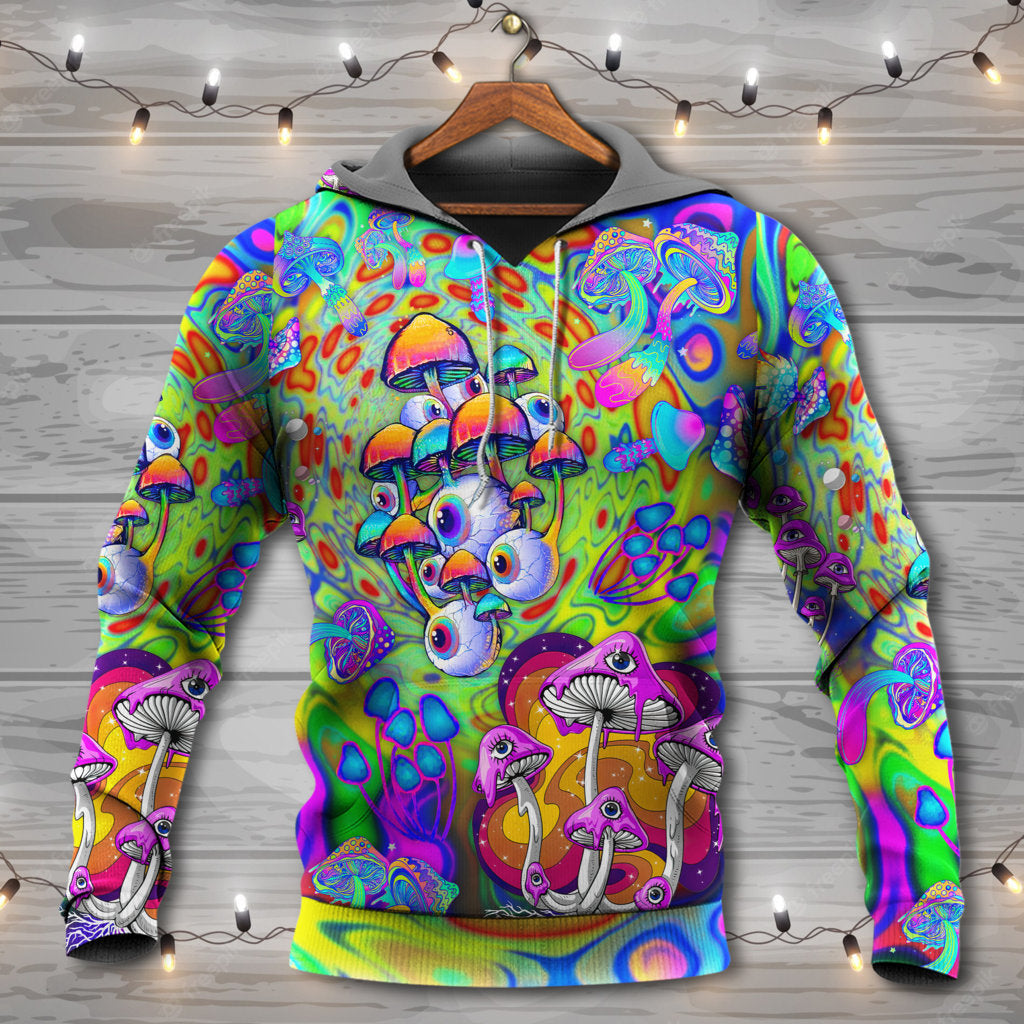 Hippie Mushroom Stay Trippy Little Hippie Colorful - Hoodie - Owls Matrix LTD