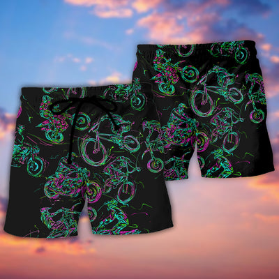 Motorcycle Lover Neon Light - Beach Short - Owls Matrix LTD