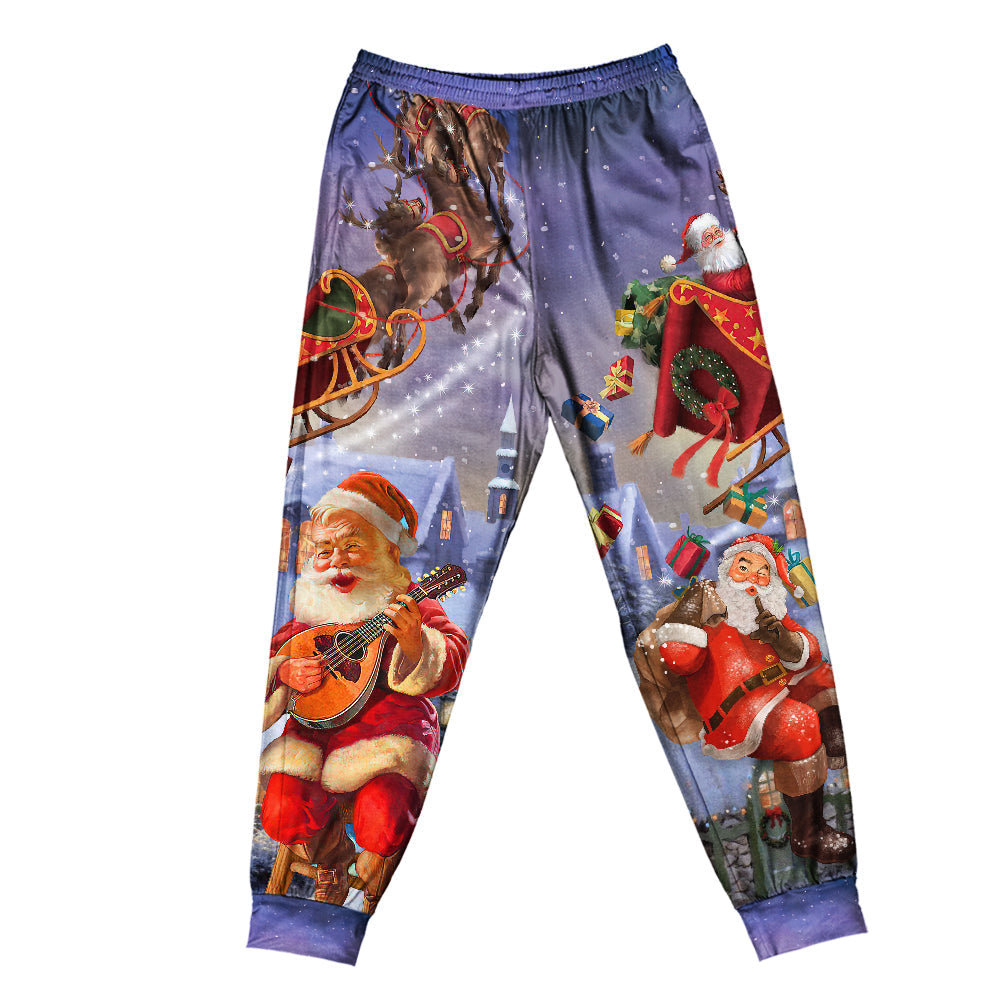 Pants / S Christmas Santa Claus Funny Art Style - Pajamas Short Sleeve - Owls Matrix LTD