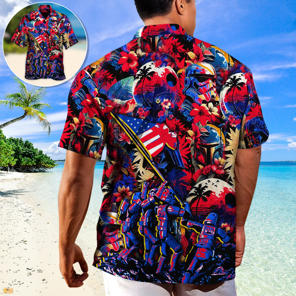 Independence Day Special Star Wars Synthwave Tropical Style - Hawaiian Shirt - Owl Ohh-Owl Ohh