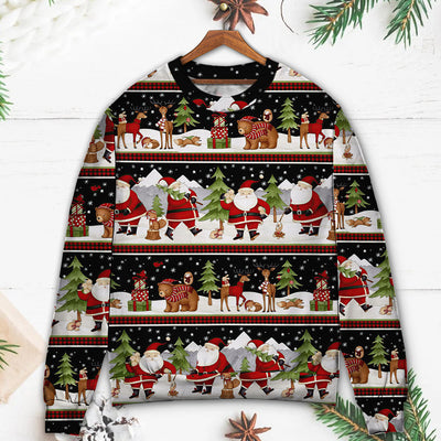 Christmas Happy Night With Santa Reindeer And Bear - Sweater - Ugly Christmas Sweaters - Owls Matrix LTD