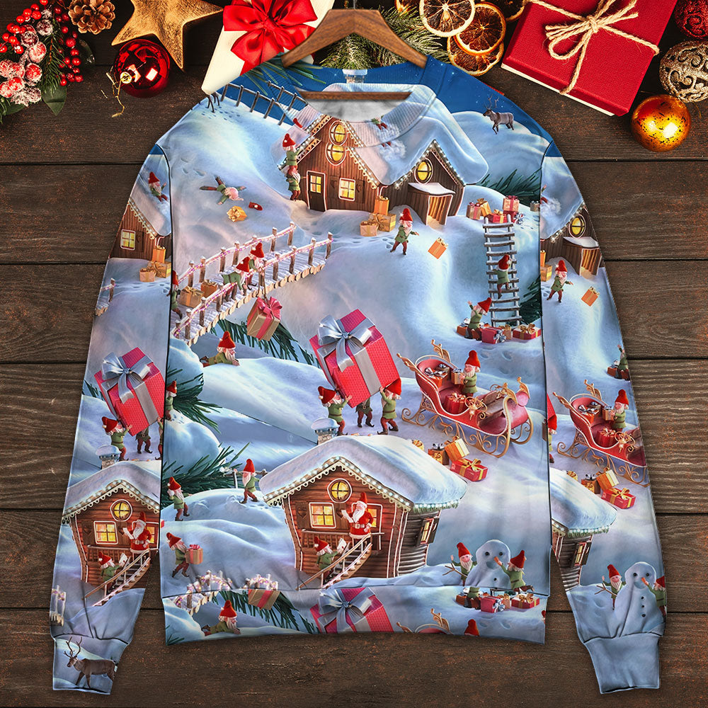 Christmas Santa And Gnome Merry Xmas - Sweater - Ugly Christmas Sweaters - Owls Matrix LTD