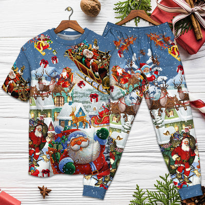 Christmas Say Hi From Santa's Sleigh - Pajamas Short Sleeve - Owls Matrix LTD