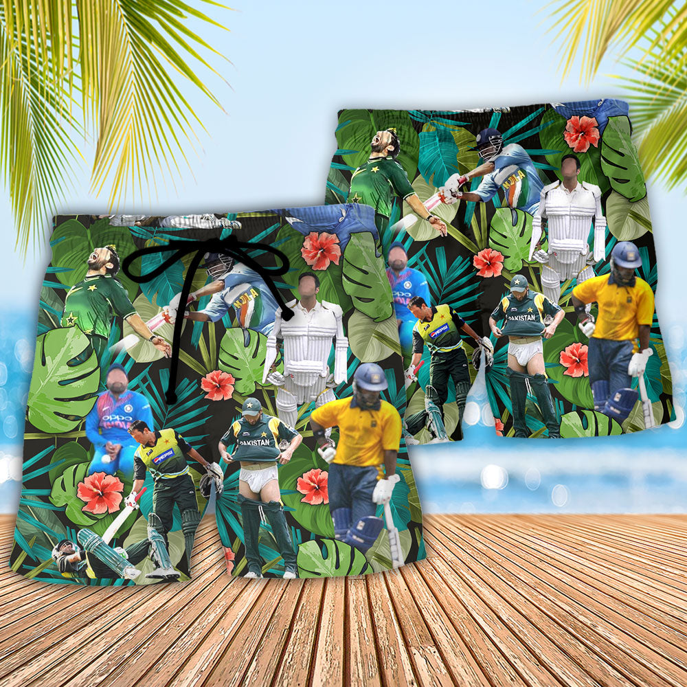 Cricket Sport Funny Play Amazing Tropical Art - Beach Short - Owls Matrix LTD