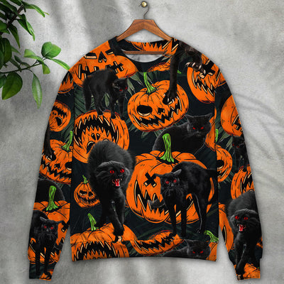 Halloween Black Cat Pumpkin Scary Tropical - Sweater - Ugly Christmas Sweaters - Owls Matrix LTD
