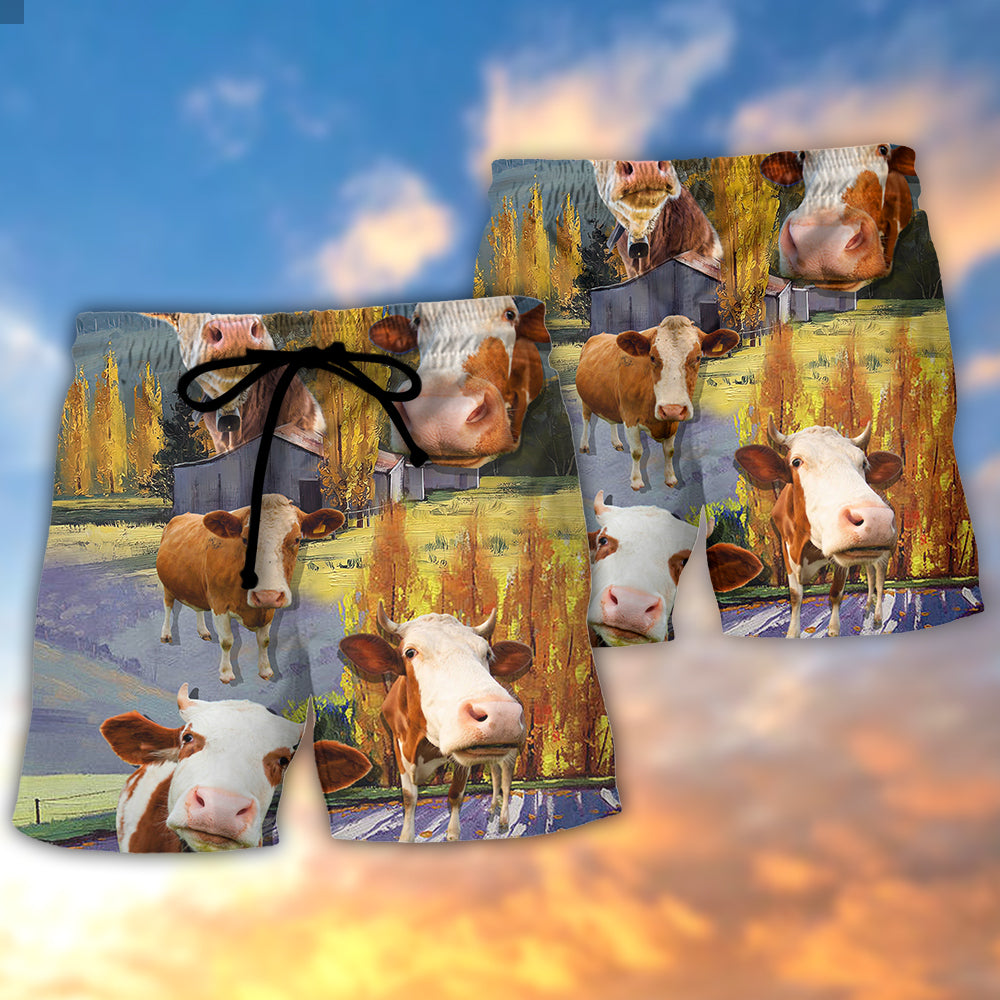 Cow Funny In The Australian Landscape Lover Cattle Art Style - Beach Short - Owls Matrix LTD