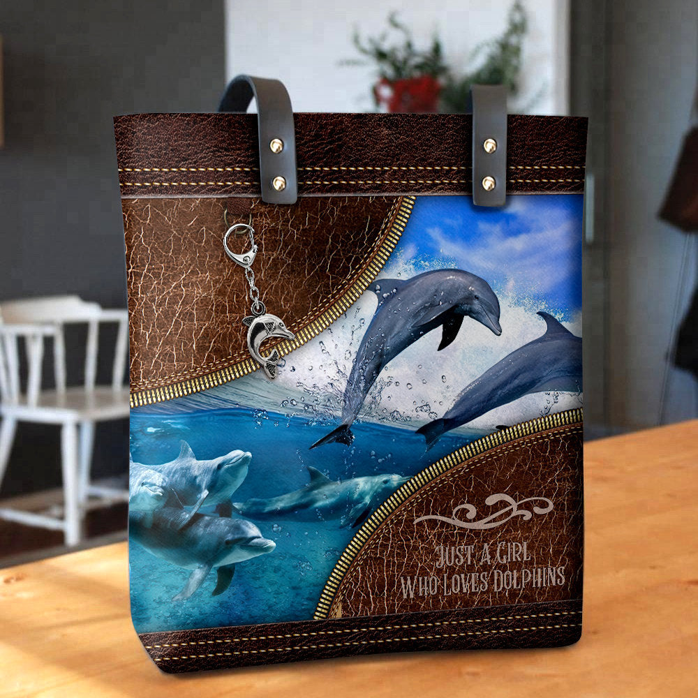 Dolphin Just A Girl Who Loves Dolphin - Leather Hand Bag - Owls Matrix LTD