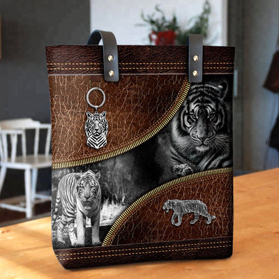 Tiger Leather Black And White - Leather Hand Bag - Owls Matrix LTD