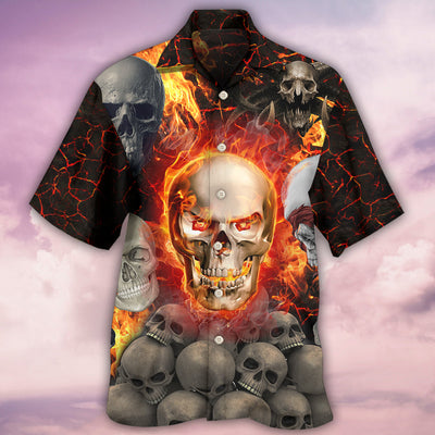 Skull Lava On Fire - Hawaiian Shirt - Owls Matrix LTD