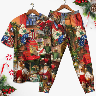 Christmas Santa Claus In Daily Life - Pajamas Short Sleeve - Owls Matrix LTD