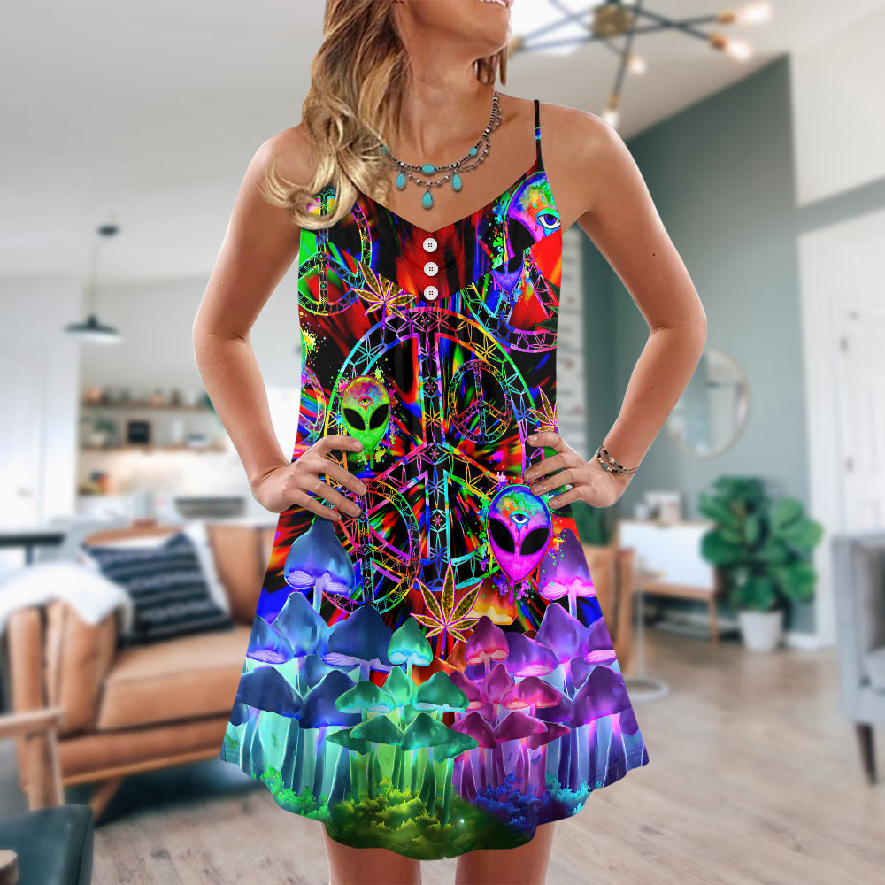 Hippie Alien Peace Color Stunning - V-neck Sleeveless Cami Dress - Owls Matrix LTD