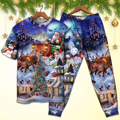 Christmas Rudolph Santa Claus Reindeer Gift Light Art Style - Pajamas Short Sleeve - Owls Matrix LTD