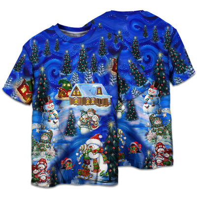 T-shirt / S Christmas Snowman Chilling With My Snowmies - Pajamas Short Sleeve - Owls Matrix LTD