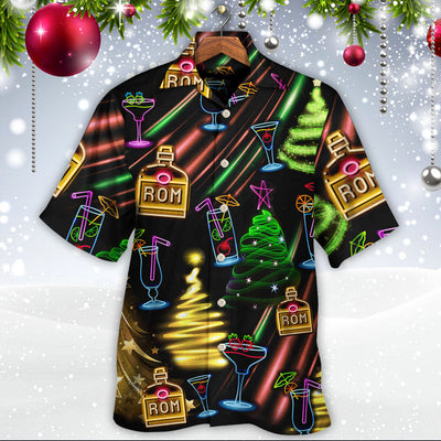 Wine Rum Christmas Neon Art Drinking - Hawaiian Shirt - Owls Matrix LTD