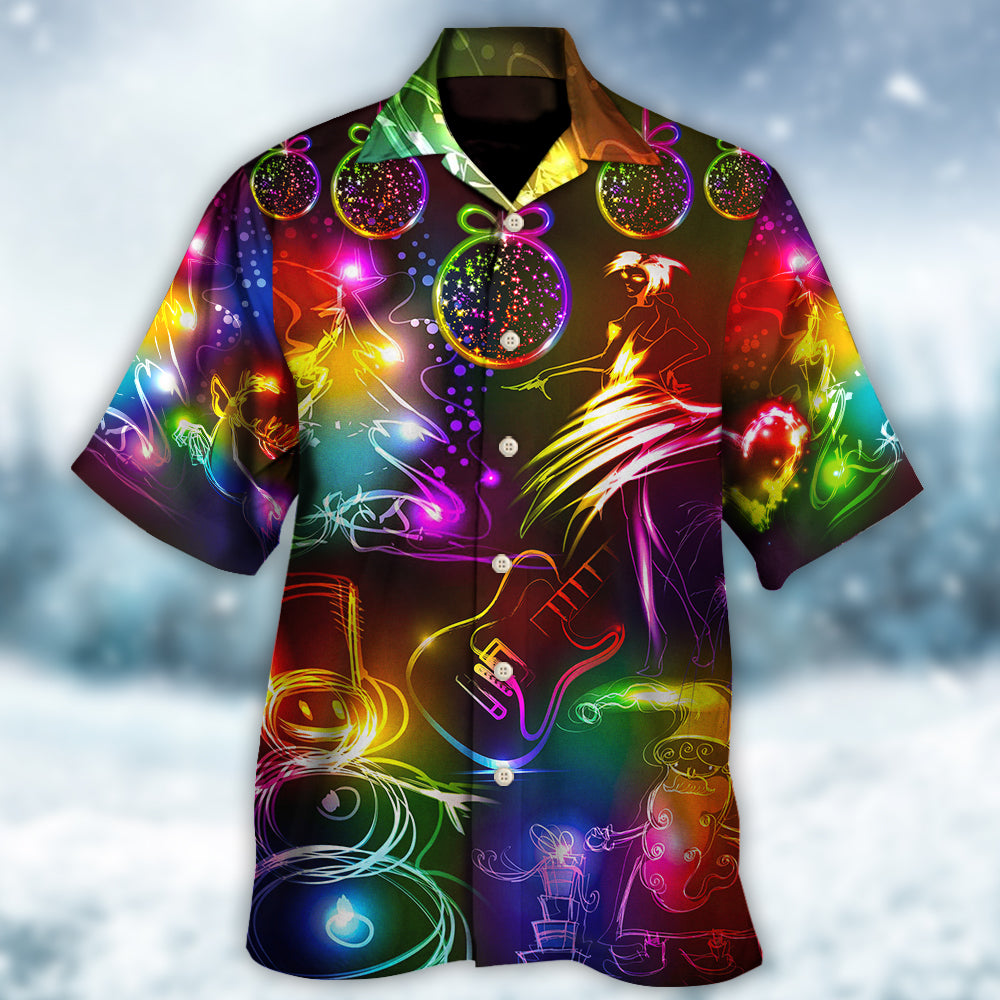 Christmas Dancing Santa Claus Tree Snowman Neon Light Style - Hawaiian Shirt - Owls Matrix LTD