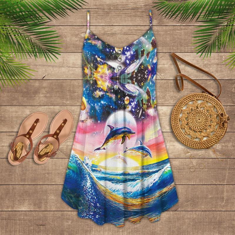 Dolphin Loves Summer On The Sea - Summer Dress - Owls Matrix LTD