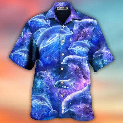 Dolphin Galaxy Neon Glow Style - Hawaiian Shirt - Owls Matrix LTD