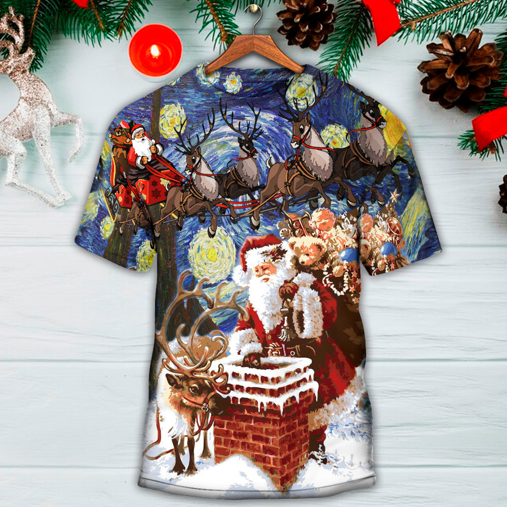 Christmas Santa Coming For You - Round Neck T-shirt - Owls Matrix LTD