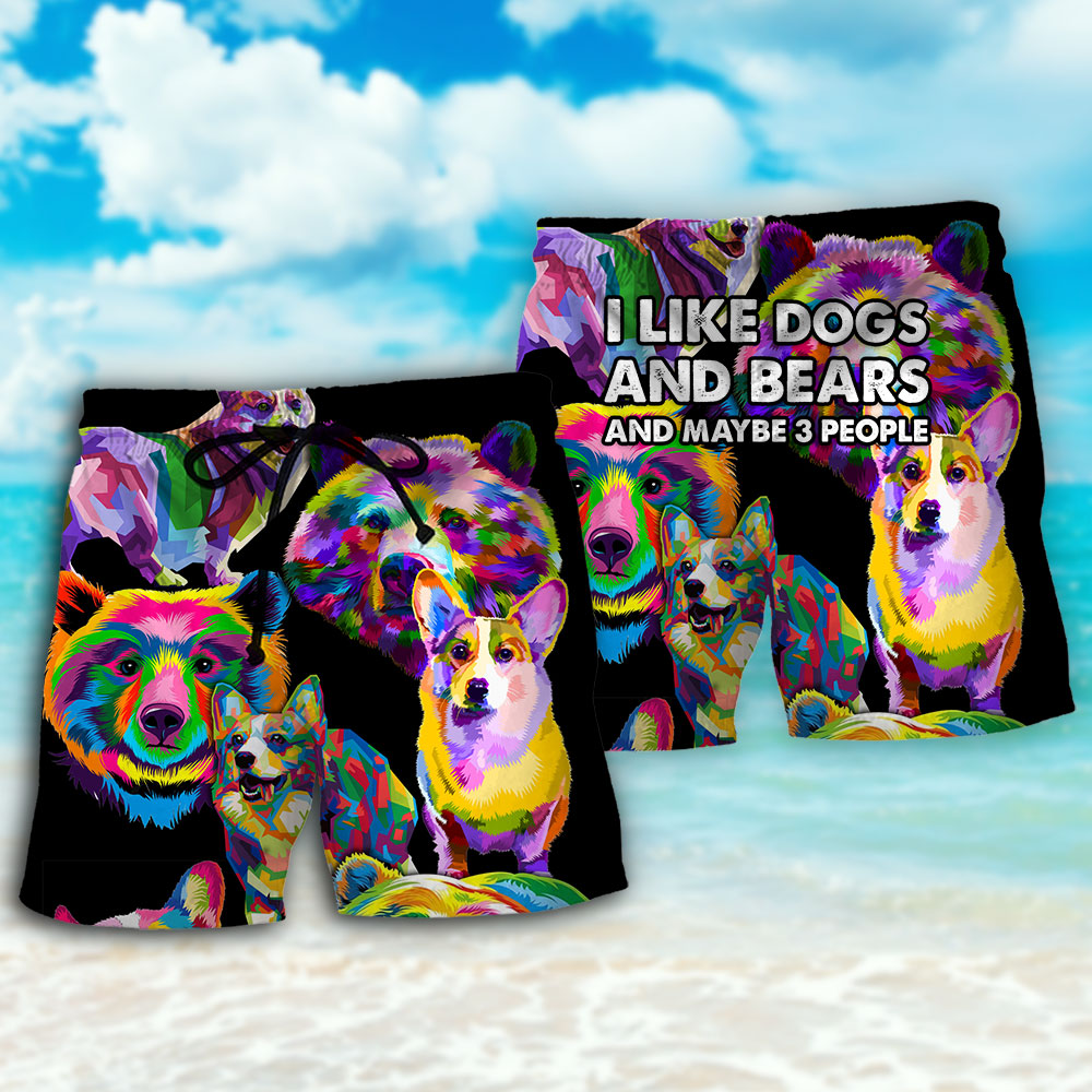 Corgi Dog I Like Dogs And Bears - Beach Short - Owls Matrix LTD