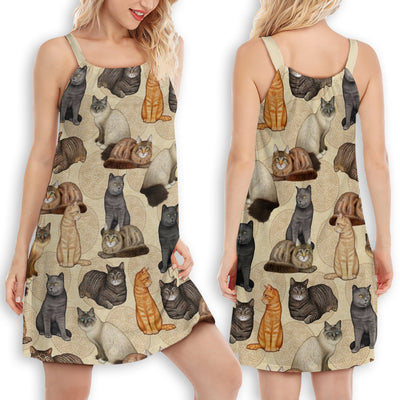 Cat Make Me Happy - Women's Sleeveless Cami Dress - Owls Matrix LTD