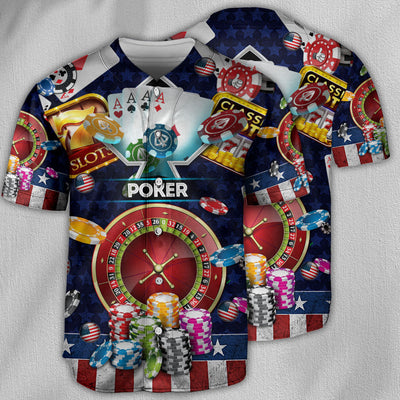 Poker US Flag Independence Day - Baseball Jersey - Owls Matrix LTD