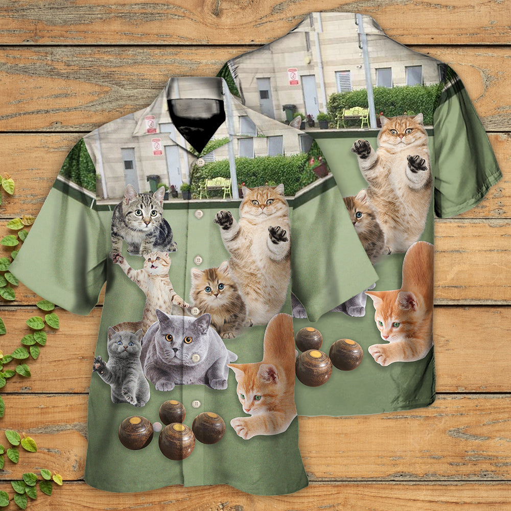 Lawn Bowling Cat Play In Yard - Hawaiian Shirt - Owls Matrix LTD