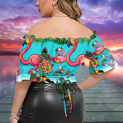 Flamingo Palm Sometimes You Just Need To Chill - Cropped Top With Short Puff Sleeve