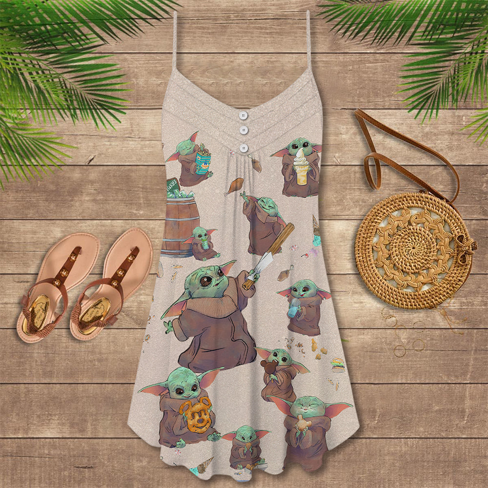 Star Wars Baby Yoda Eating Everything - V-neck Sleeveless Cami Dress