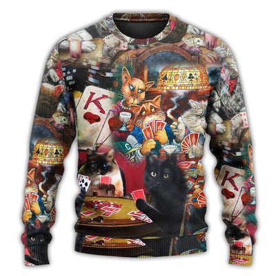 Christmas Sweater / S Poker Beautiful Cats Play Poker - Sweater - Ugly Christmas Sweaters - Owls Matrix LTD