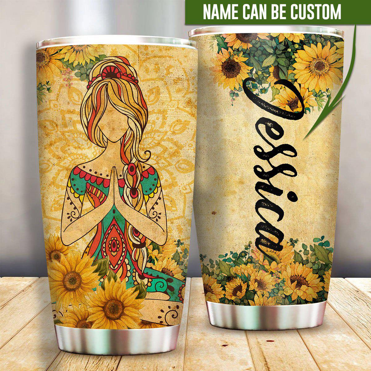 Yoga Sunshine Sunflowers Personalized - Tumbler - Owls Matrix LTD