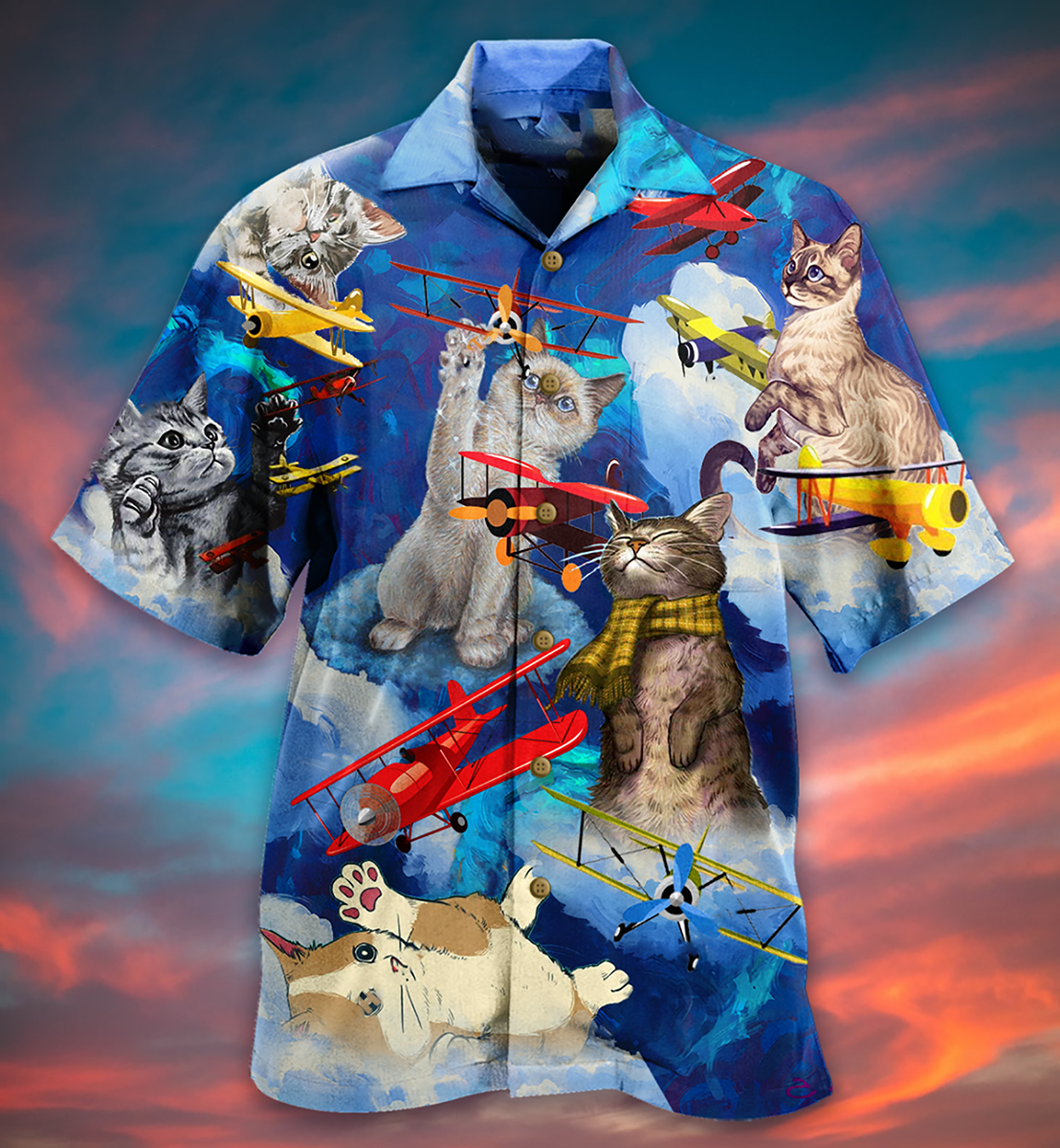 Cat Love Fly Blue Sky - Hawaiian Shirt - Owls Matrix LTD