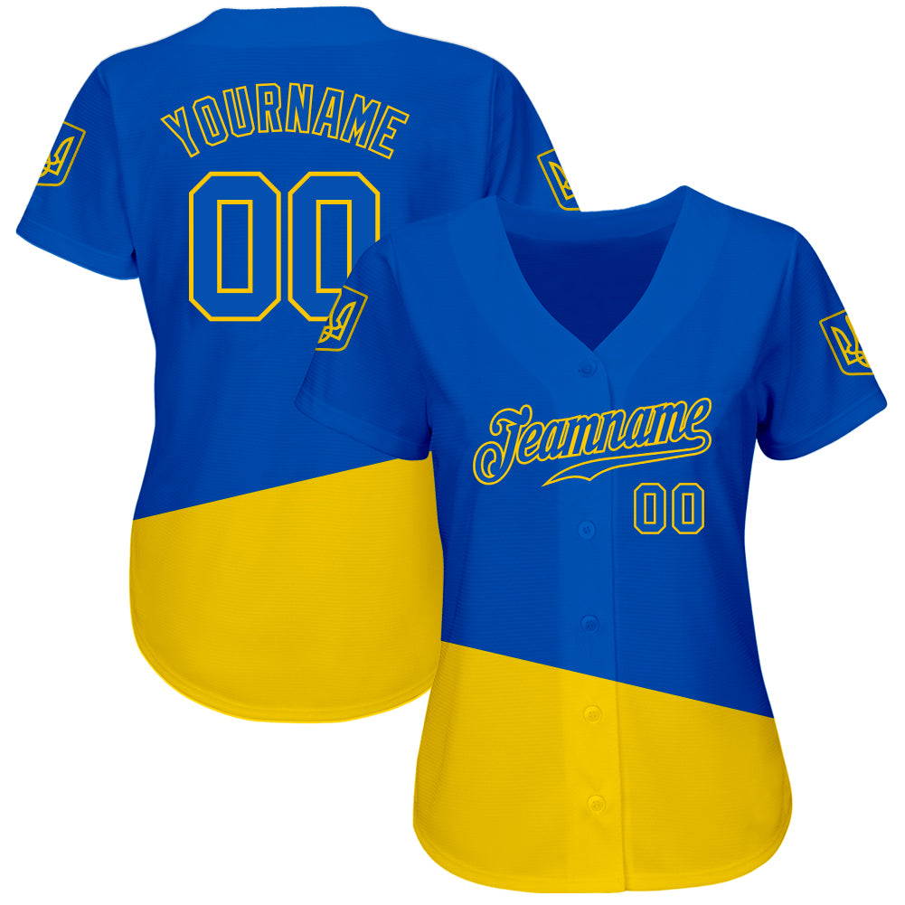 Custom 3D Pattern Design Ukrainian Flag And Coat Of Arms Of Ukraine Authentic Baseball Jersey - Owls Matrix LTD