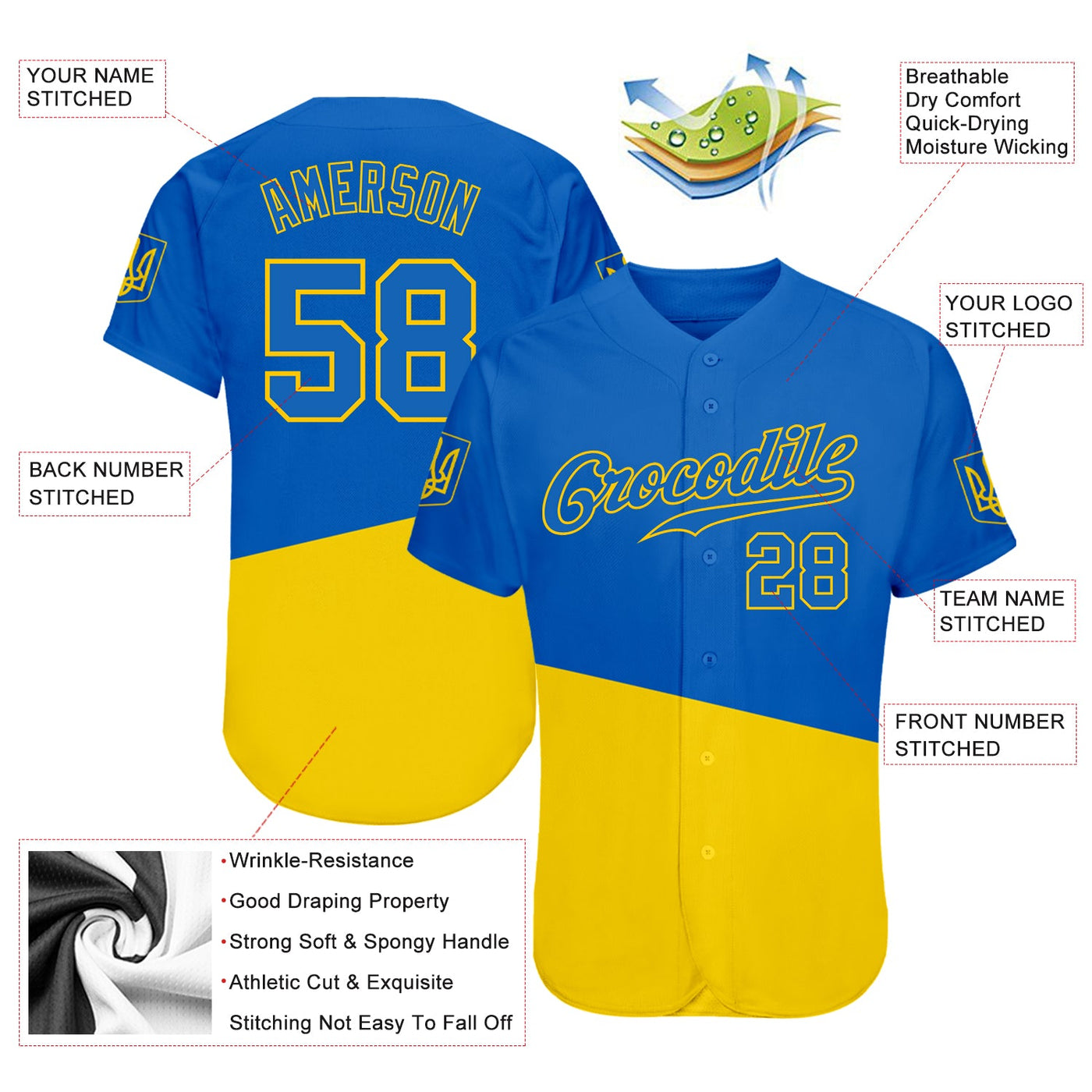 Custom 3D Pattern Design Ukrainian Flag And Coat Of Arms Of Ukraine Authentic Baseball Jersey - Owls Matrix LTD