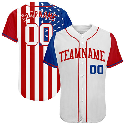 Custom White White-Red 3D American Flag Authentic Baseball Jersey - Owls Matrix LTD