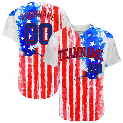 Custom White Royal-Red 3D American Flag Authentic Baseball Jersey - Owls Matrix LTD