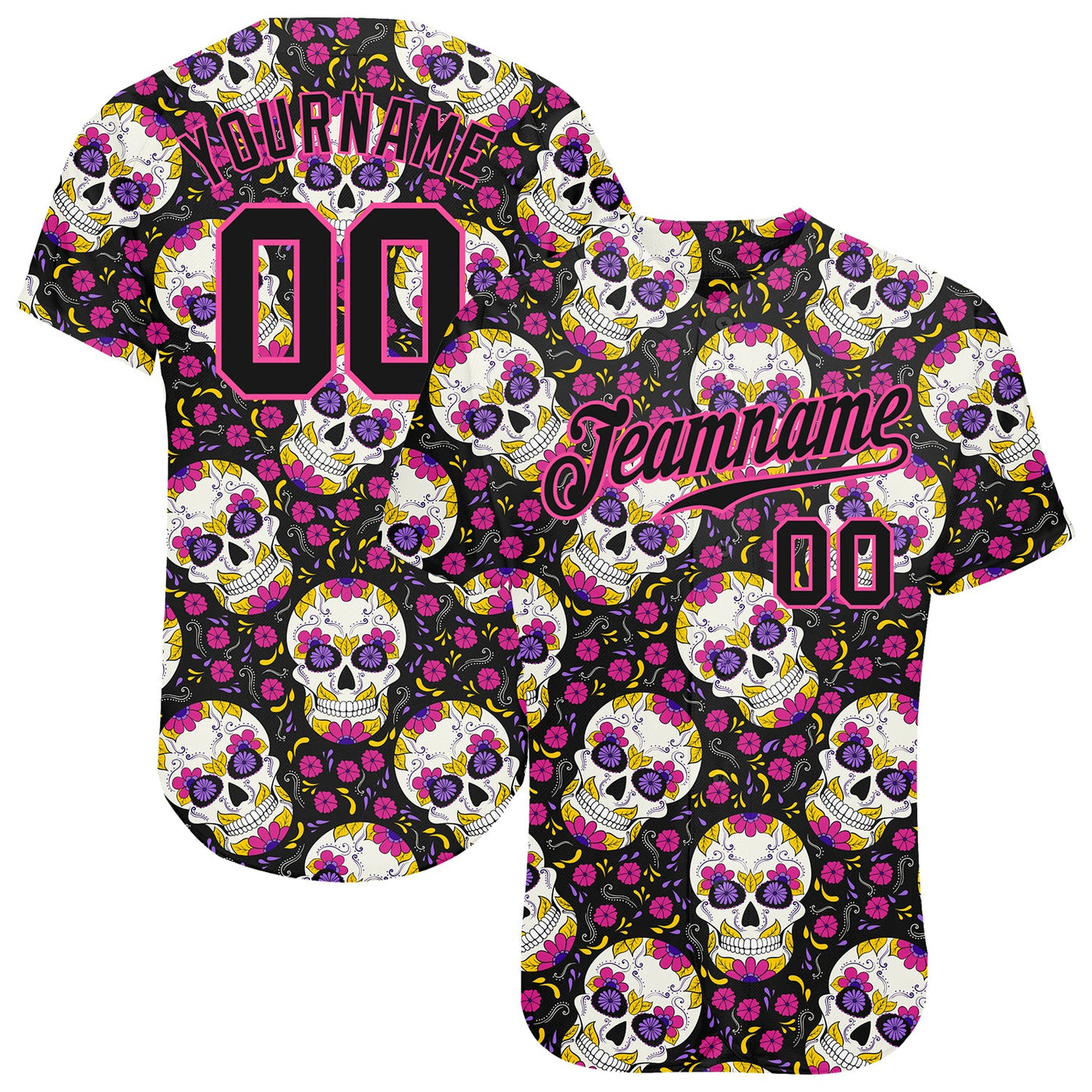 Custom 3D Pattern Halloween Skulls With Floral Authentic Baseball Jersey - Owls Matrix LTD